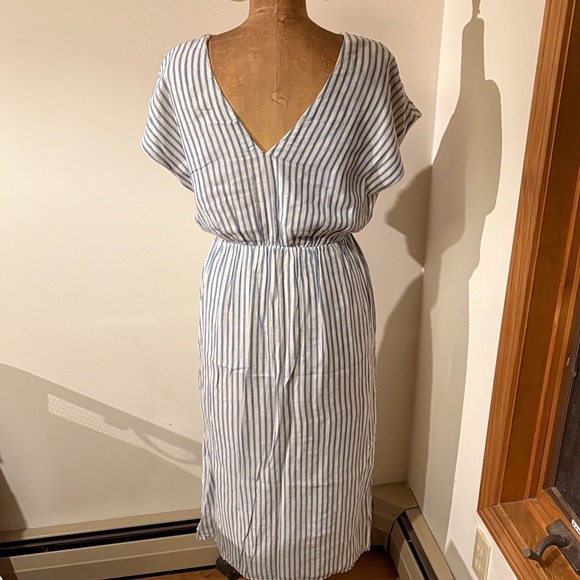 Zara Blue and White Striped Maxi Dress with Red Floral Accents - Picture 5 of 6